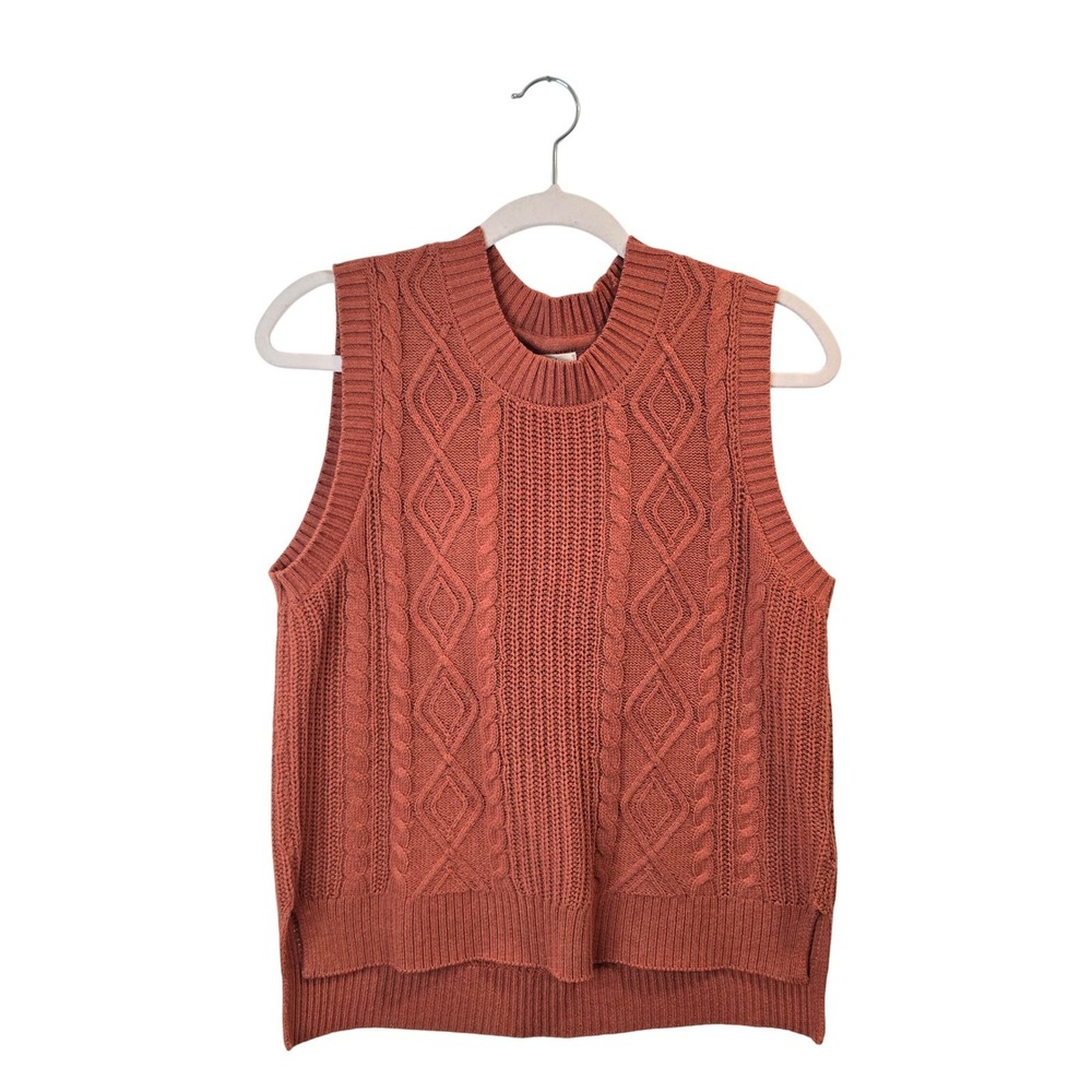 Joie Sweater Vest Womens M Medium Rust Orange Cable Knit High Low Hem Sleeveless